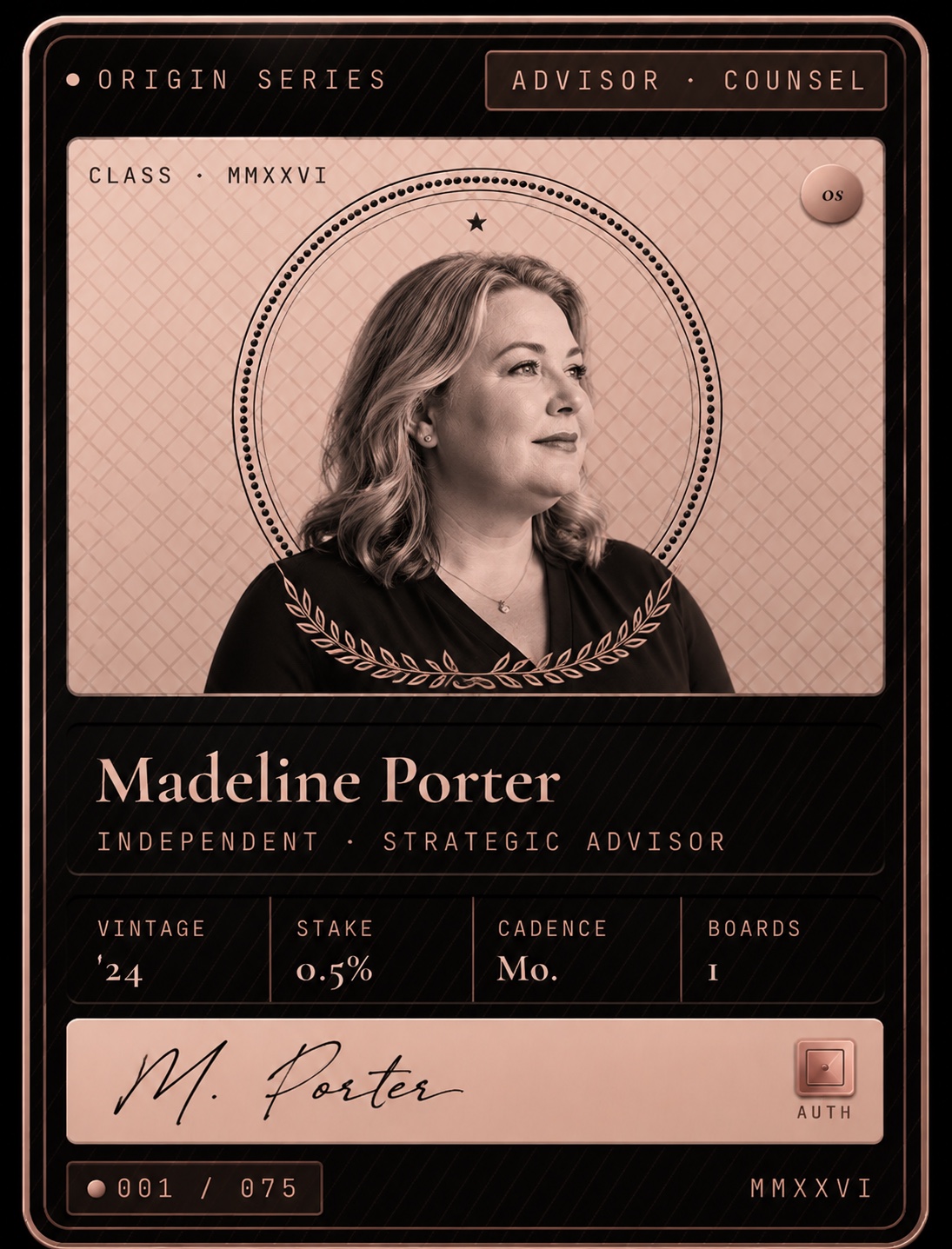 Advisor Series card — Madeline Porter