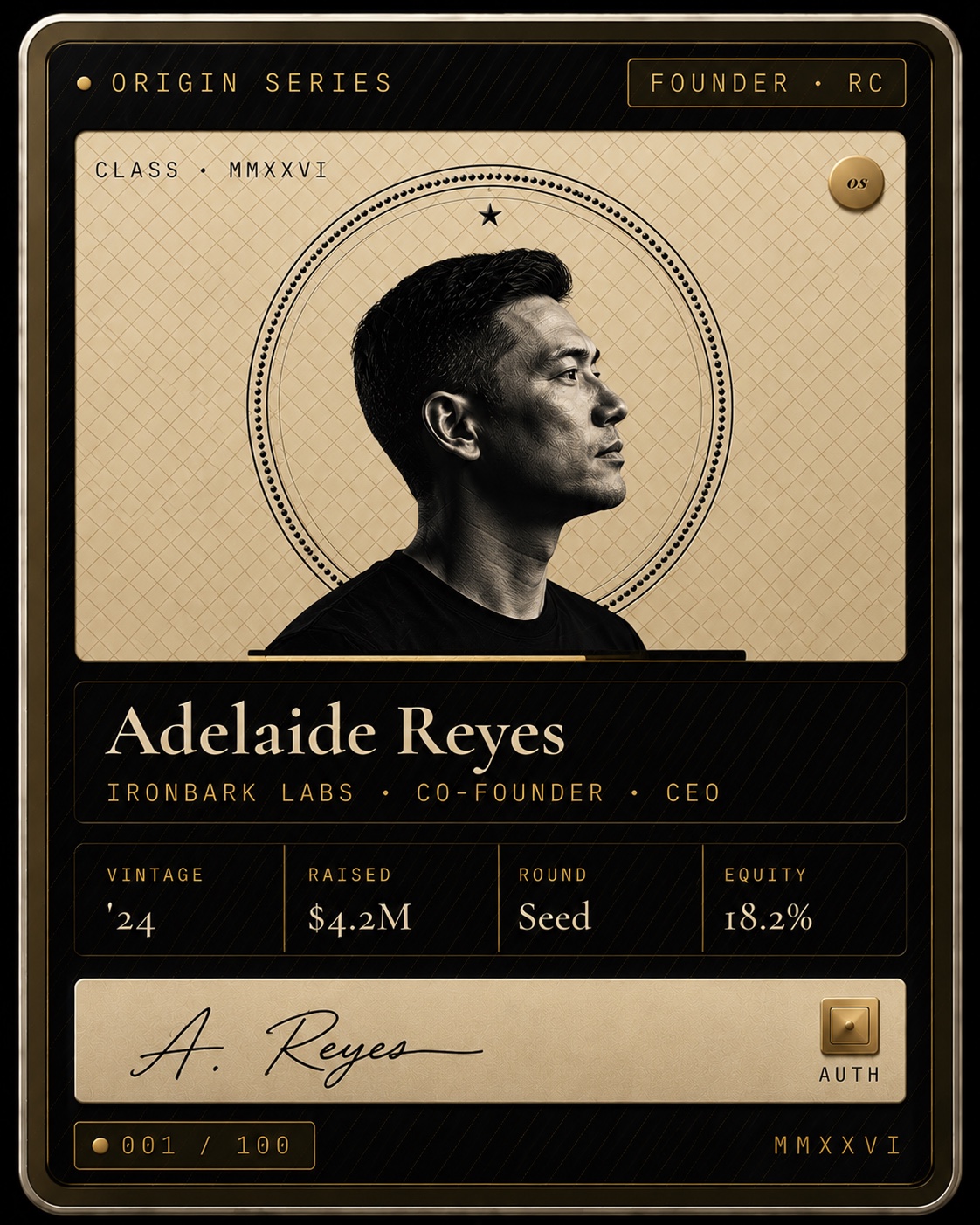 Founders Edition card — Adelaide Reyes, Ironbark Labs