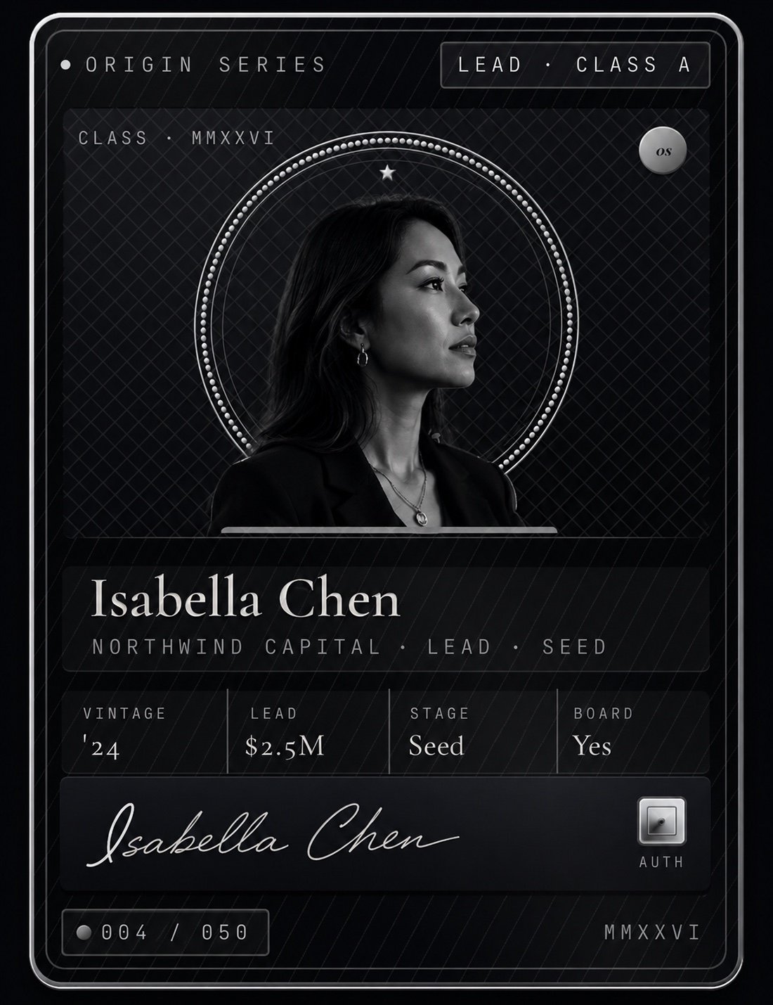 Investor Series card — Isabella Chen, Northwind Capital